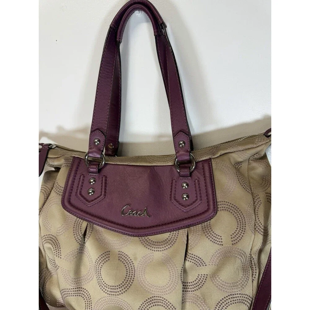 VTG COACH Y2K Ashley Carryall Shoulder Bag Brown/Purple Logo Leather Canva 15x11